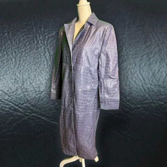 NWOT Hosbjerg Vegan Leather ‘Irah Croc Embossed Coat’ in “Dust Blue” Size Medium - Picture 11 of 16